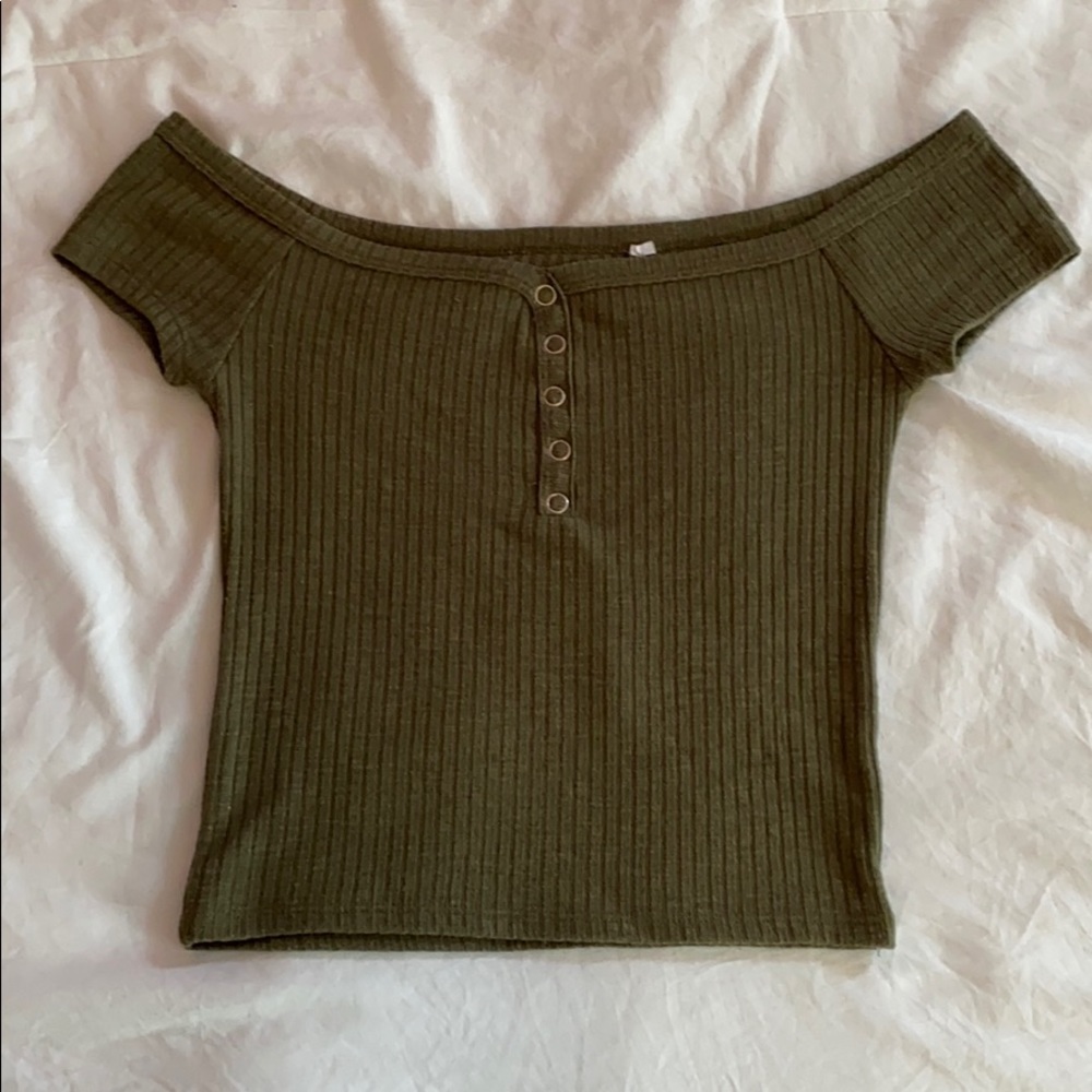 Green off the shoulder T-shirt